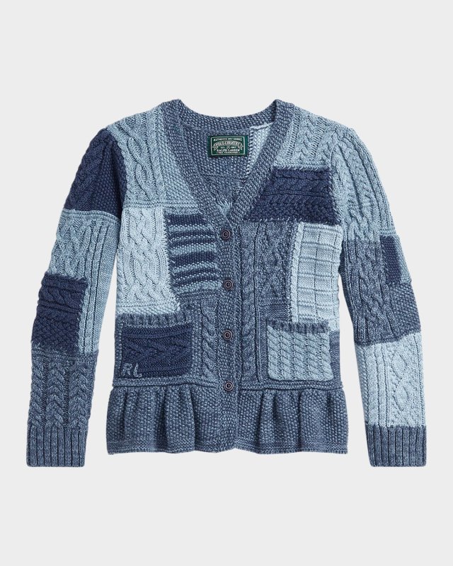 Girl's Cotton Patchwork Cardigan Sweater, Size 2-